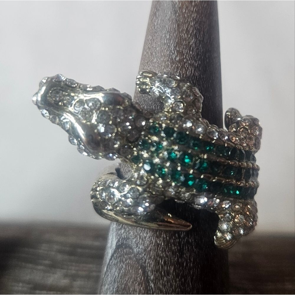 Vintage Alligator Stretch Ring 90s Silver Tone